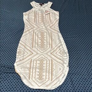 Material Girl White and Gold Geometric Midi Dress